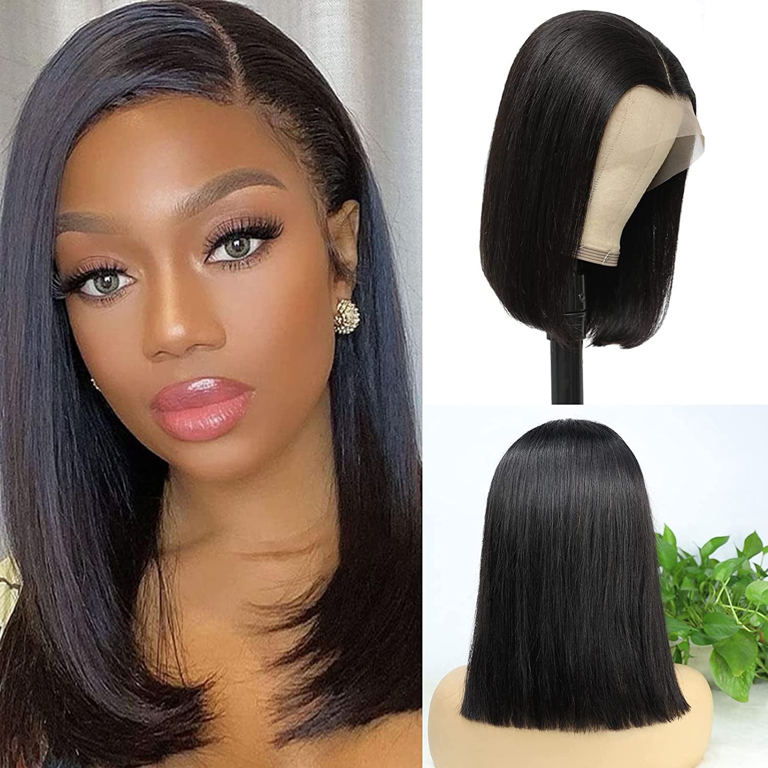 Lace Front Wigs Human Hair Bob Wigs for Black Women Human Hair Pre Plucked with Baby Hair 13X4 Lace Frontal Wig Human Hair Straight Short Bob Wigs Human Hair Glueless Brazilian Human Hair Wigs (14 Inch, Natural Color)