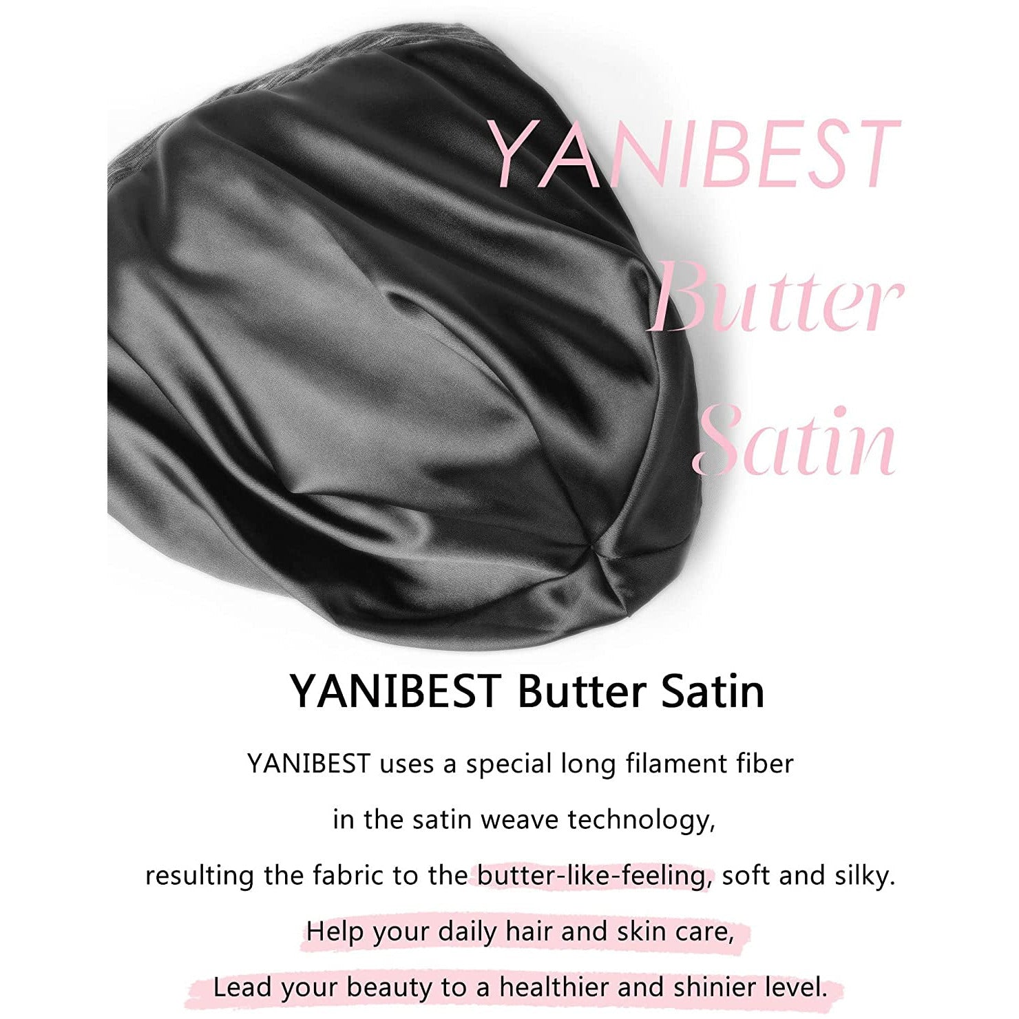 Silk Satin Bonnet Hair Wrap for Sleeping - Adjustable Stay on Silk Lined Slouchy Beanie Hat for Curly Hair and Braids