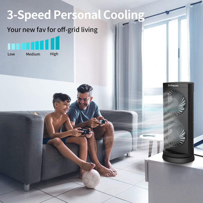 Dr. Prepare Tower Fan Oscillating Fan, Portable Desk Fan with 3-Speed Options, Dual Air Circulation, 110° Oscillation, 3 Timers, Personal Quiet Table Fan for Home Office Desktop Bedroom, 12 Inch