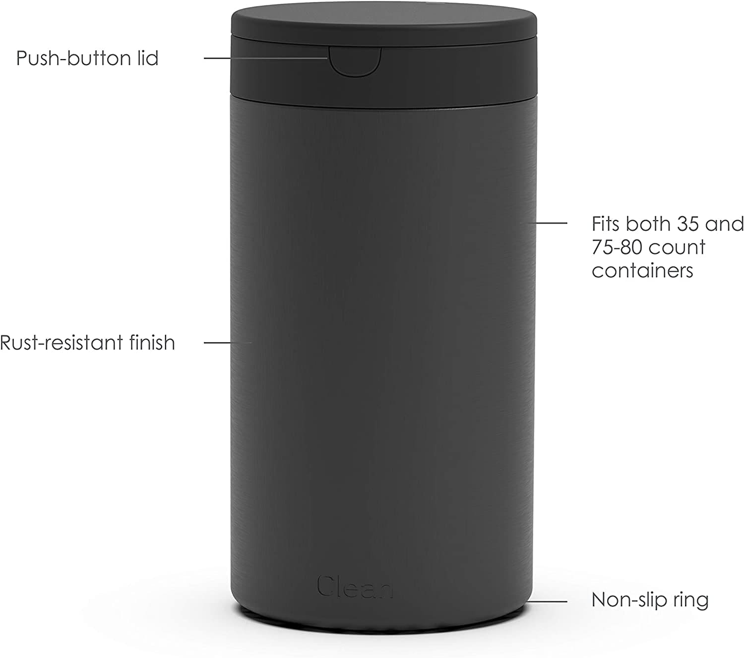 Spectrum Decorative Disinfecting Wipes Container (Black) - Refillable Dispenser for Bathroom, Kitchen, Classroom, Countertop, & Home Storage / Stainless Steel & Rust-Resistant