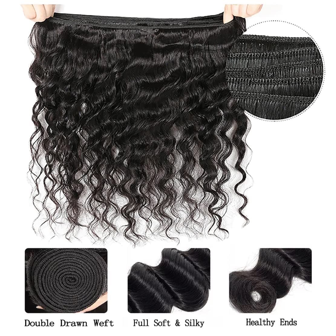 Loose Deep Wave Bundles Human Hair Weave Bundles 100% Unprocessed Brazilian Virgin Hair Wet and Wavy Bundles Human Hair Extensions Natural Black Color