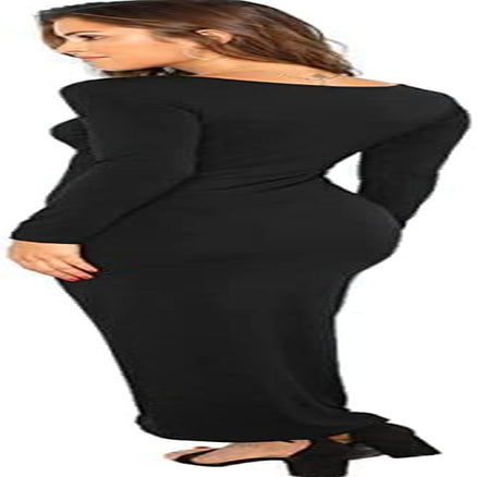Women'S Long Sleeve Square Neck Bodycon Maxi Long Dress