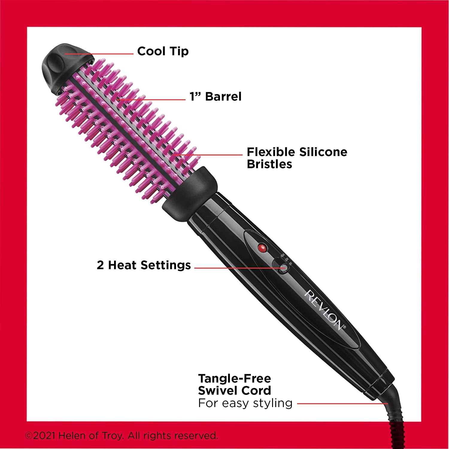 Revlon Silicone Bristle Heated Hair Styling Brush, Black, 1 Inch Barrel