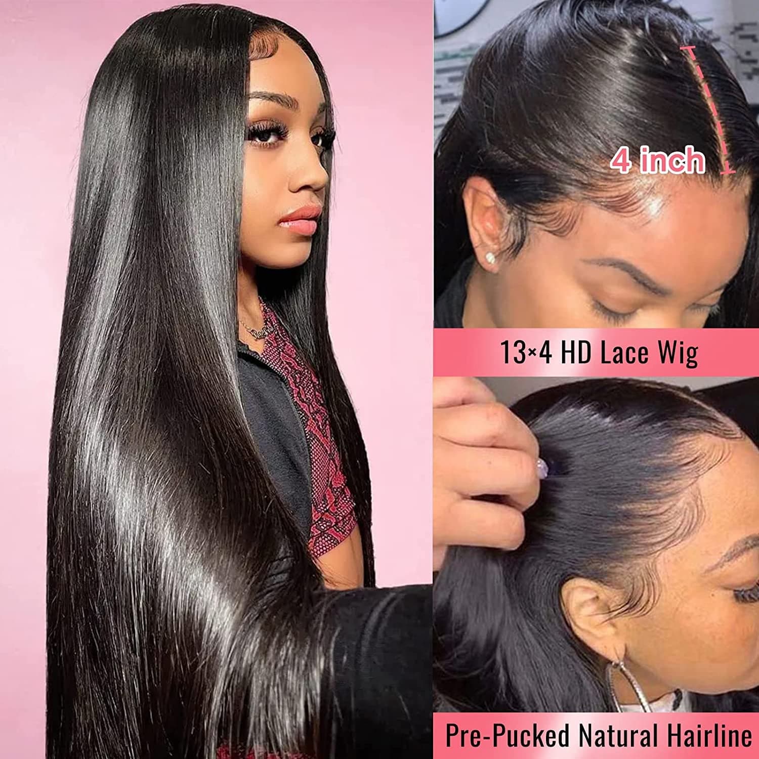 Lace Front Wigs Human Hair Straight 13X4 HD Transparent Lace Frontal Human Hair Wigs Pre Plucked with Baby Hair 150% Density Brazilian Virgin Human Hair Wigs for Black Women