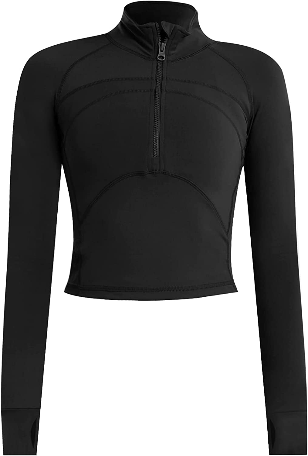 Women'S Cropped Workout Jacket 1/2 Zip Pullover Running Athletic Outwear Slim Fit Long Sleeve Yoga Top