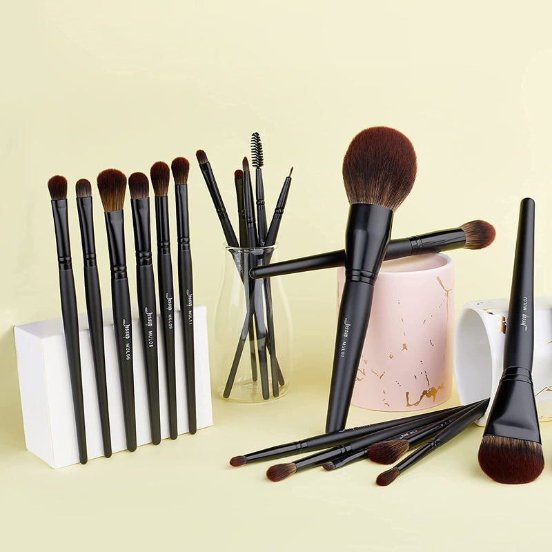Jessup Makeup Brushes Set Premium Synthetic Powder Foundation Highlight Concealer Eyeshadow Blending Eyebrow Liner Spoolie Brush Set Black 21Pcs T271