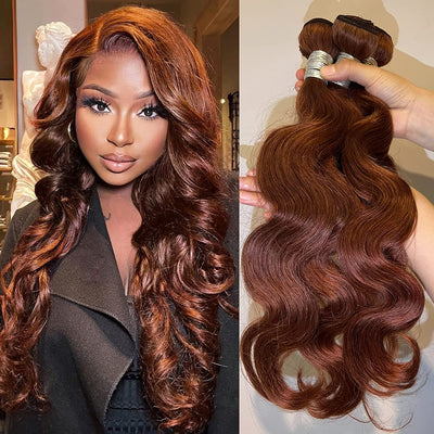 Reddish Brown Bundles Body Wave Bundles Human Hair Red Brown Colored 10A Brazilian Virgin Remy Wavy Hair Bundles Auburn Brown Copper Red Soft Thick Sew in Weave 3 Bundles 33B Color 14 16 18 Inch