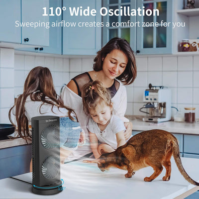 Dr. Prepare Tower Fan Oscillating Fan, Portable Desk Fan with 3-Speed Options, Dual Air Circulation, 110° Oscillation, 3 Timers, Personal Quiet Table Fan for Home Office Desktop Bedroom, 12 Inch
