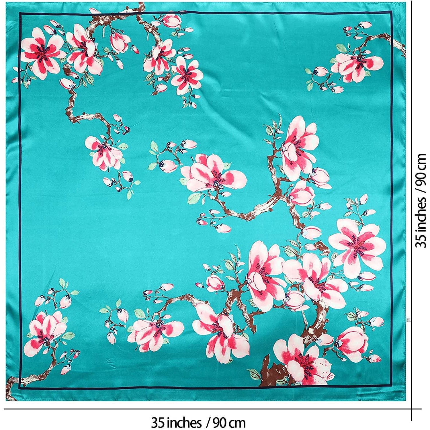 35” Large Satin Square Head Scarf - 2Pcs Silk like Floral Head Scarves Square Satin Hair Scarf Bandanas for Women