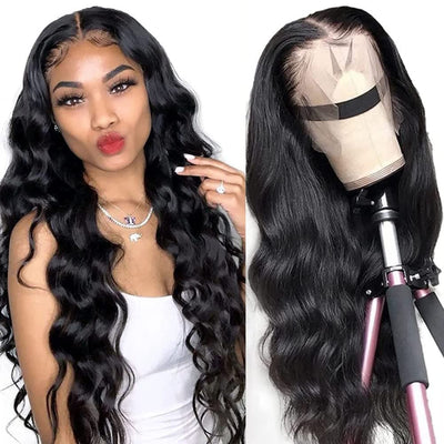 Lace Front Wigs Human Hair Body Wave 13X4 HD Lace Frontal Wig Pre Plucked with Baby Hair Brazilian Human Hair Wigs for Black Women 150% Denisty Natural Color (18Inch)