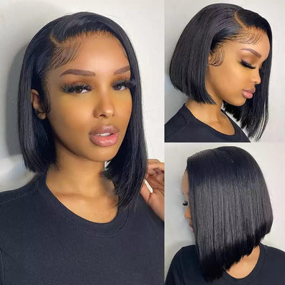 Hair Bob Wig Human Hair Straight 12 Inch 13X4 Lace Front Wigs Human Hair Pre Plucked with Baby Hair 13X4 Short Bob Transparent Lace Frontal Wigs for Black Women 150% Density Natural Color