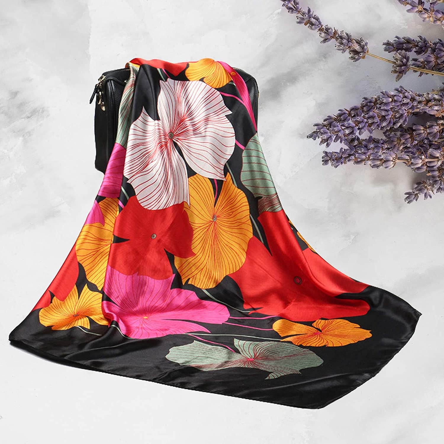 35 Inches Women Head Scarf Hair Bandanas - 4PCS Square Satin Head Scarves for Women Silk like Hair Kerchief Banadanas