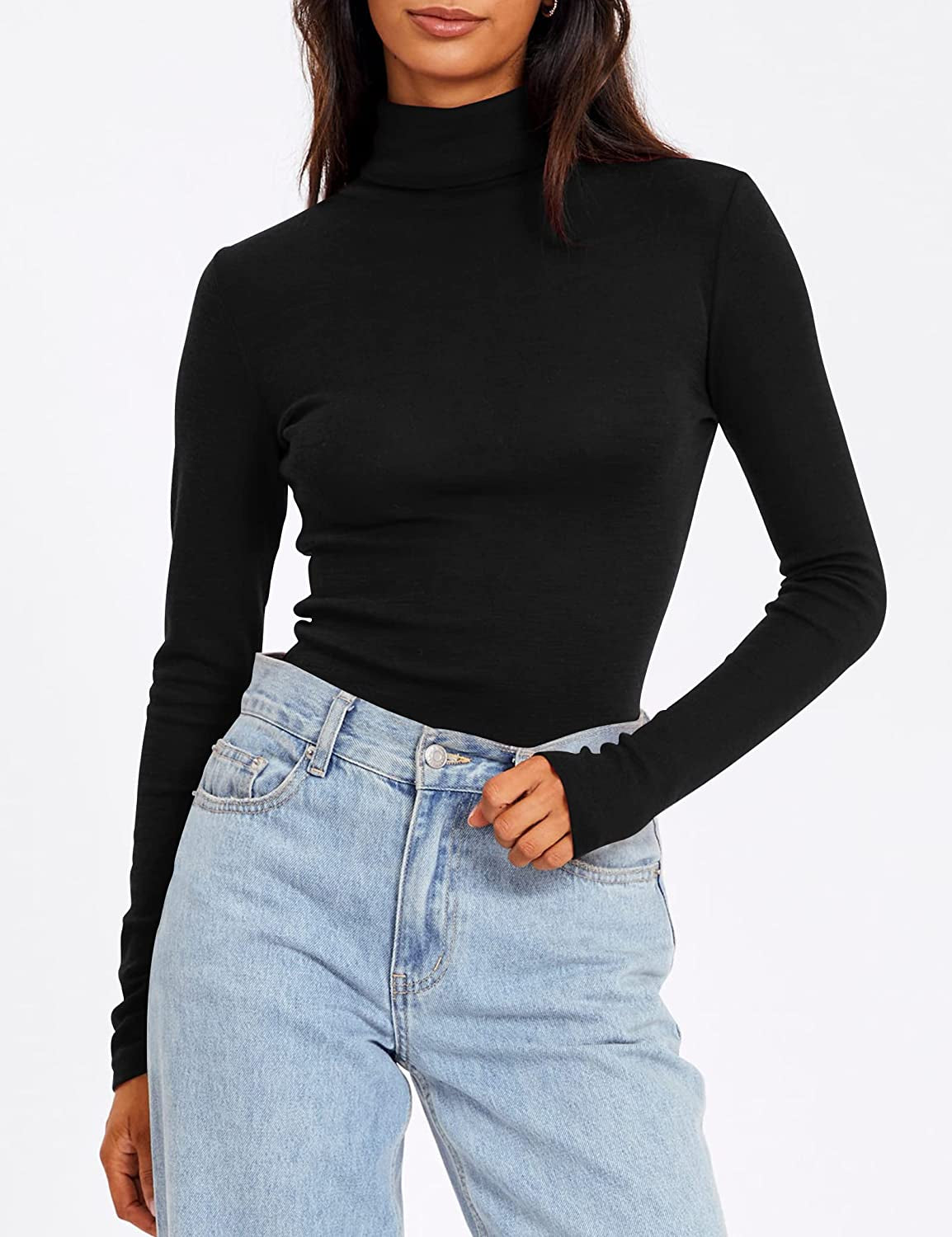 Women'S Turtleneck Long Sleeve Shirts Fall Fashion 2022 Basic Layering Slim Fit Soft Thermal Underwear Tops