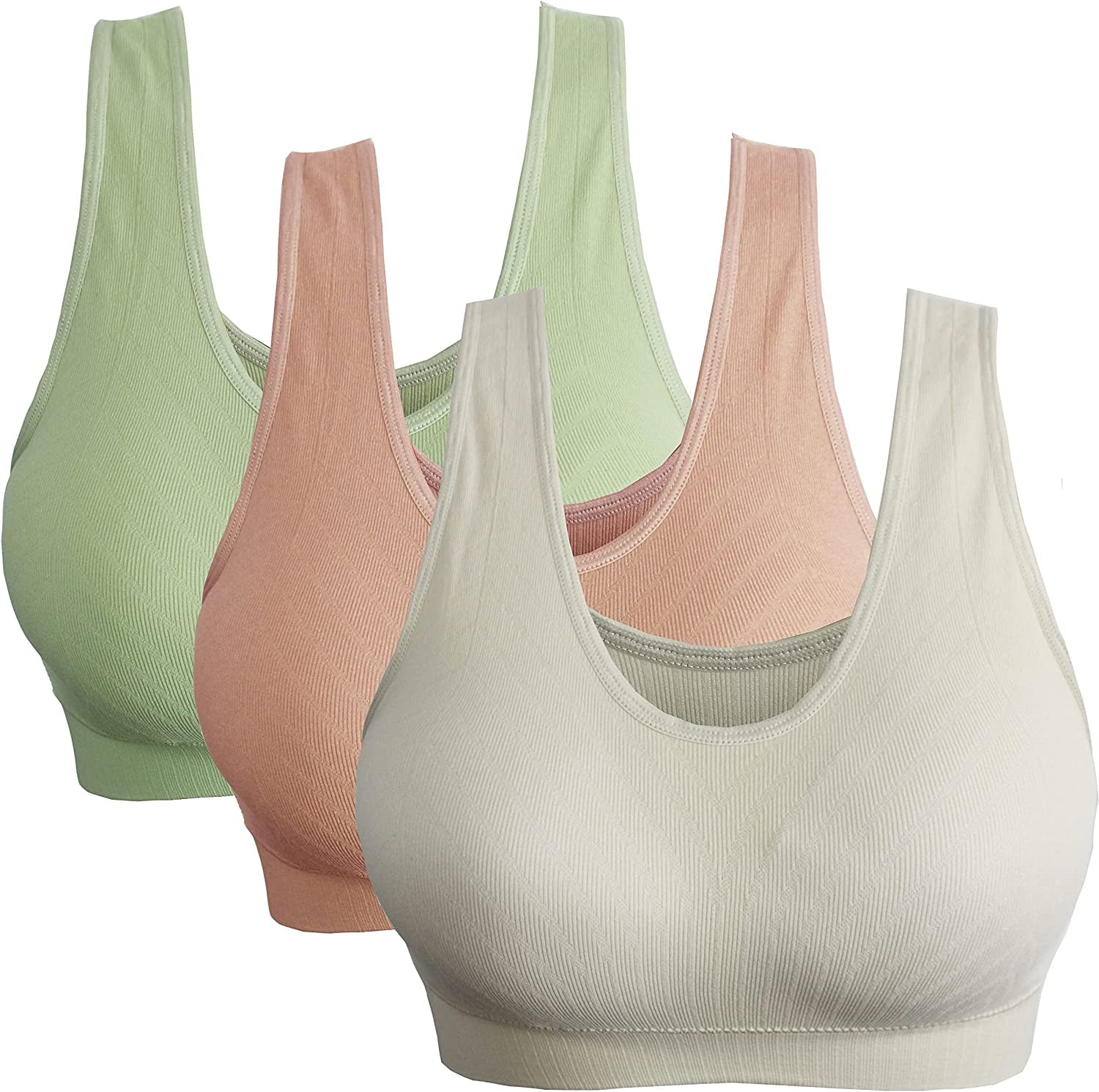 KINYAOYAO Women'S Pull on Style Seamless Comfortable Wire-Free Yoga Bra with Removable Pads