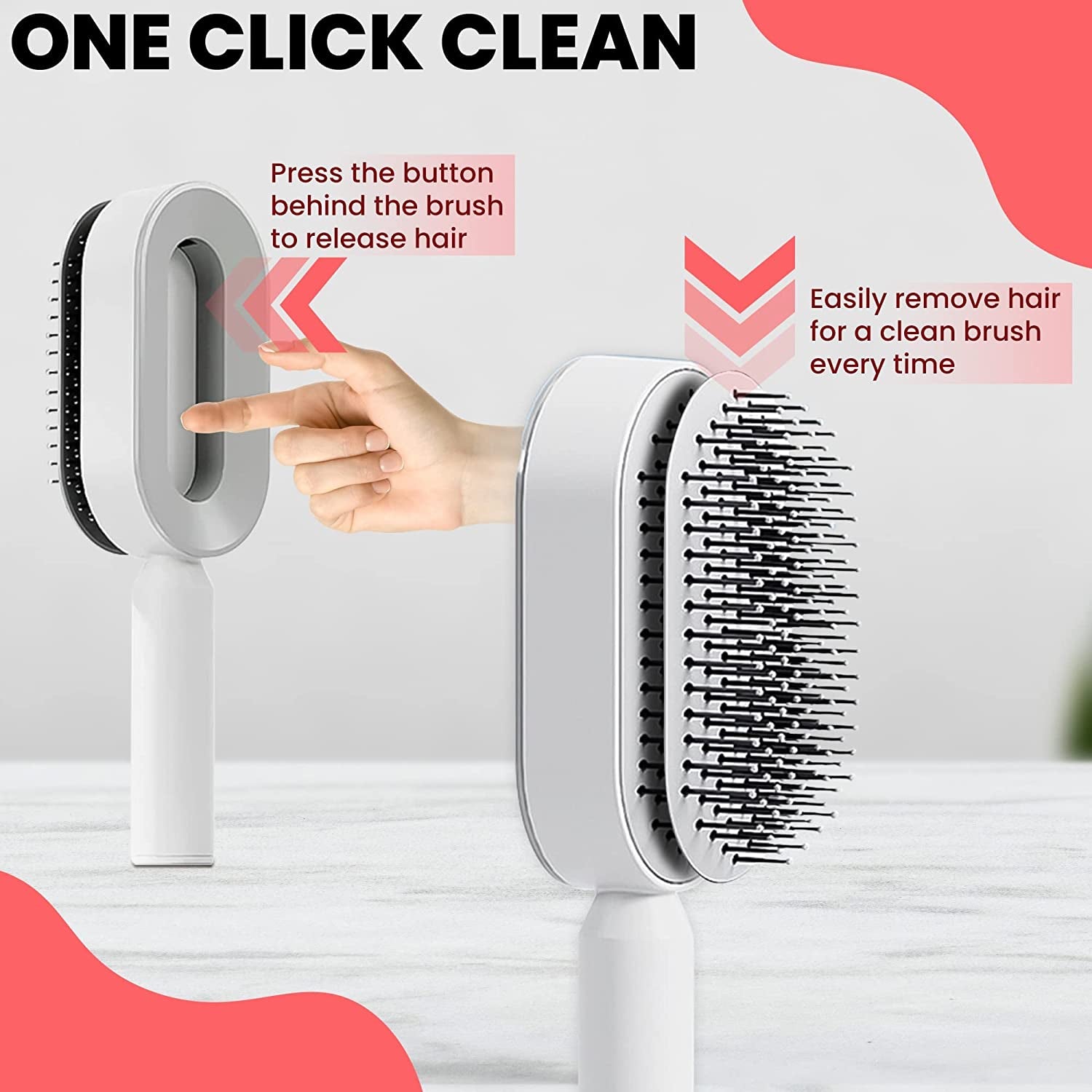 Self Cleaning Hair Brushes for Women, Kids - Hair Brush for Curly, Thick, Straight, Thin, Wet or Dry Hair - Detangling Brush and Scalp Massager - Detangler Brush Comb Pain Free (White)