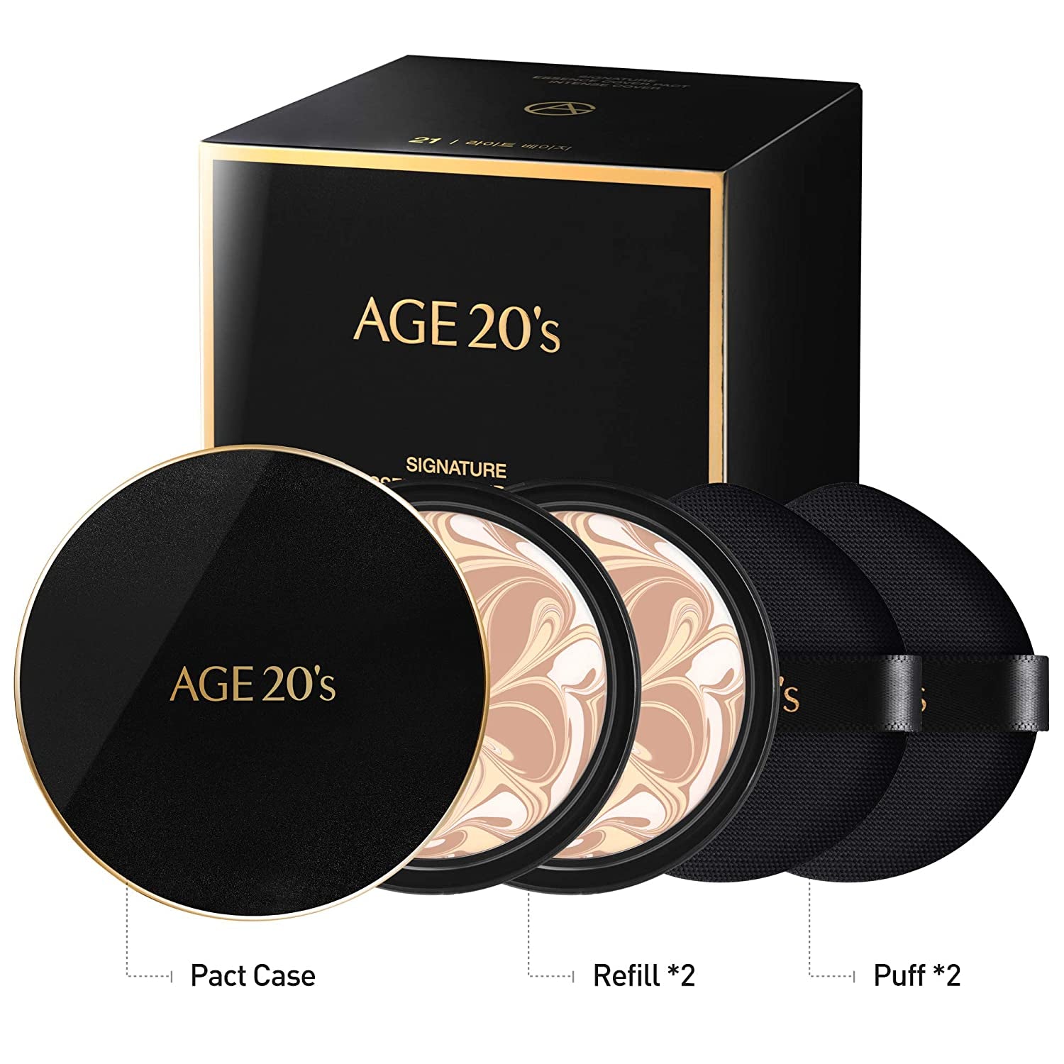 AGE 20'S Signature Intense Sunscreen SPF 50+ Foundation, Natural Coverage, Cushion Korean Makeup, 71% Essence Natural Dewy Finish, Refill Included, 23 Medium Beige (0.49 Oz X2 Ea)